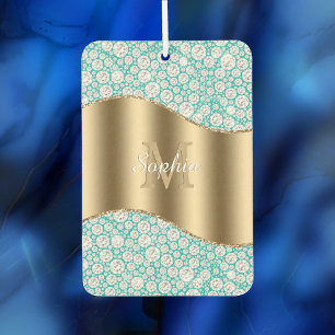 Désodorisant Pour Voiture Diamants Glam sur sarcelle, monogramme doré, nom e