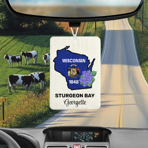 Désodorisant Pour Voiture Drapeau de l'État du Wisconsin et violet bleu fleu