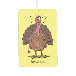 Désodorisant Pour Voiture Drôle dinde marron de la ferme avec des mouches de