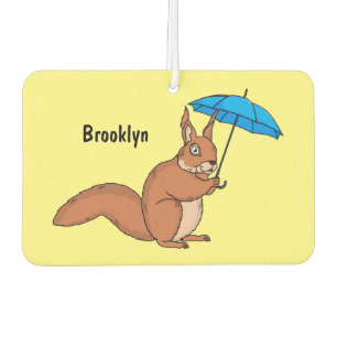 Désodorisant Pour Voiture Écureuil rouge mignon avec dessin animé parapluie