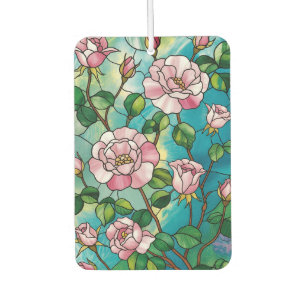 Désodorisant Pour Voiture Effet de vitrail floral Fleurs roses Botanique