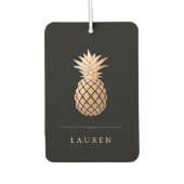 Désodorisant Pour Voiture Élégant ananas Rose en or sur noir (Devant)