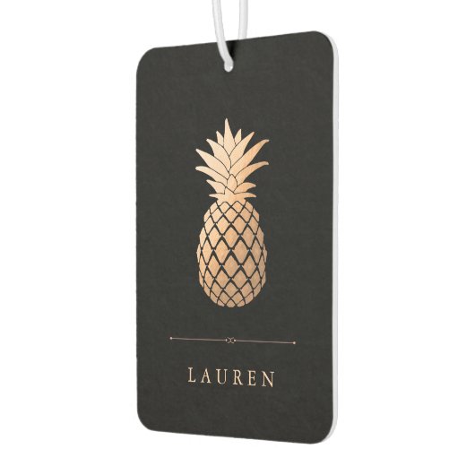 Désodorisant Pour Voiture Élégant ananas Rose en or sur noir (Gauche)