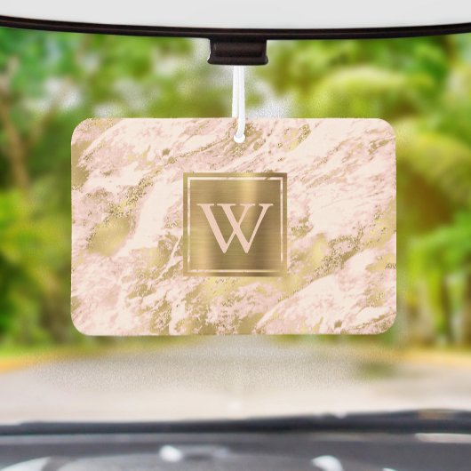 Désodorisant Pour Voiture Elegant Blush Pink Gold Marble Monogram