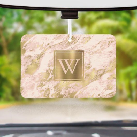 Désodorisant Pour Voiture Elegant Blush Pink Gold Marble Monogram