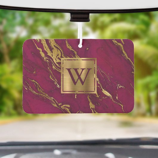 Désodorisant Pour Voiture Elegant Burgundy Gold Marble Monogram