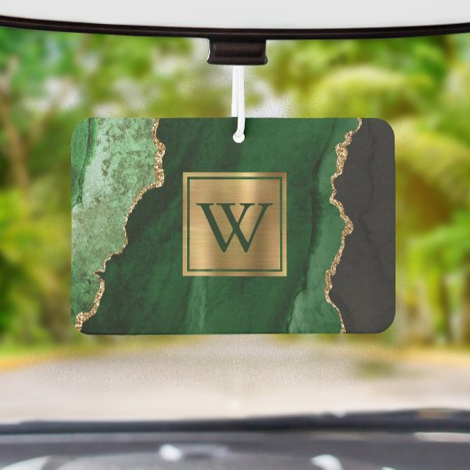 Désodorisant Pour Voiture Elegant Green Gold Agate Monogram