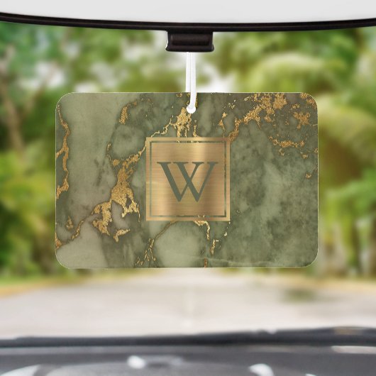 Désodorisant Pour Voiture Elegant Olive Green Gold Marble Monogram