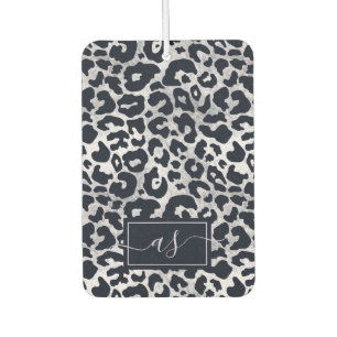 Désodorisant Pour Voiture Élégant Silver Black Leopard Impression Monogramme