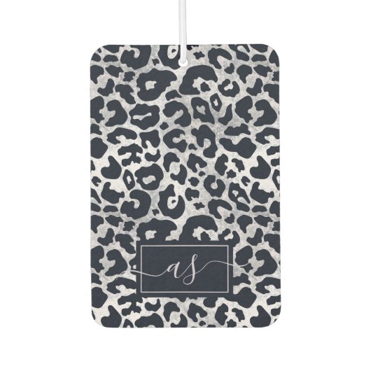 Désodorisant Pour Voiture Élégant Silver Black Leopard Impression Monogramme (Devant)