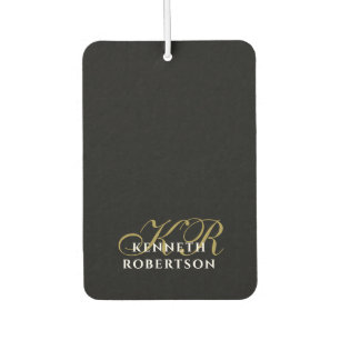 Désodorisant Pour Voiture Élégants hommes minimalistes monogramme noir or bl