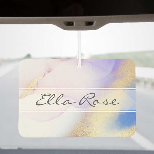 Désodorisant Pour Voiture Encre Abstraite violet Luxe Or Nom personnalisé