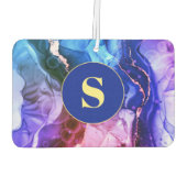 Désodorisant Pour Voiture Encre Liquide Bleue, Violette Et Rouge, Monogramme (Dos)