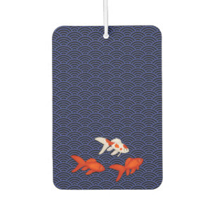 Désodorisant Pour Voiture Fantail de poisson d'or sur Seigaiha Wave Motif ja