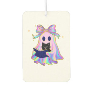 Désodorisant Pour Voiture Fantôme iridescent avec un livre et un chat noir C