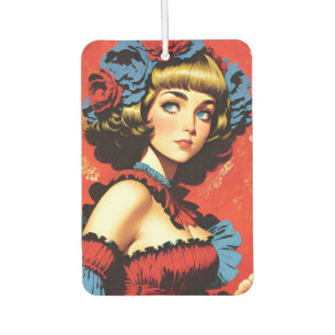 Désodorisant Pour Voiture Femme Blonde Vintage En Rouge Et Bleu