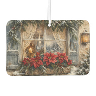Désodorisant Pour Voiture Fenêtre de Noël au Poinsettia enneigé