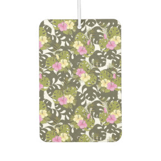 Désodorisant Pour Voiture Feuilles de jungle tropicale et motif d'hibiscus