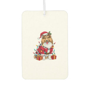 Désodorisant Pour Voiture Feux de Noël Père Noël Sheltie Chien Noël _1