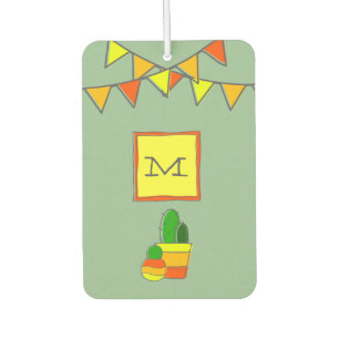 Désodorisant Pour Voiture Fiesta Festive Monogramme + Cactus À Main Cute