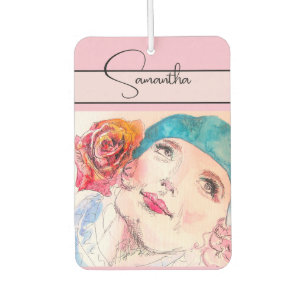 Désodorisant Pour Voiture Fille Femme Rose Aquarelle Béret Aqua Rose Télépho