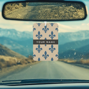 Désodorisant Pour Voiture Fleur de Lis, Bleu Marine sur Beige, Royal, Votre