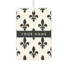 Fleur de Lis, Noir sur Blanc, Noir, Votre Nom