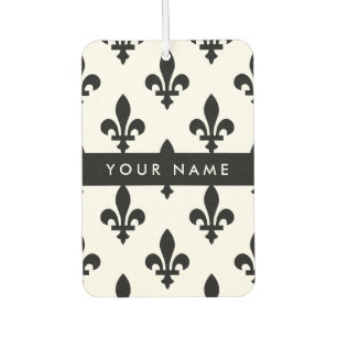 Désodorisant Pour Voiture Fleur de Lis, Noir sur Blanc, Noir, Votre Nom