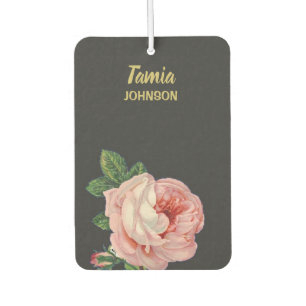 Désodorisant Pour Voiture Fleur rose nom personnalisé gris