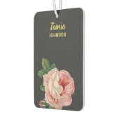 Désodorisant Pour Voiture Fleur rose nom personnalisé gris (Gauche)