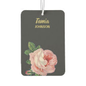 Désodorisant Pour Voiture Fleur rose nom personnalisé gris (Dos)