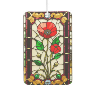 Désodorisant Pour Voiture Fleur Rouge Élégant Art Verre Cathédrale