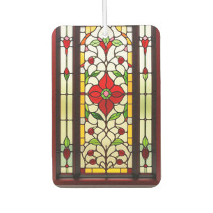 Désodorisant Pour Voiture Fleur Rouge Élégant Art Verre Cathédrale