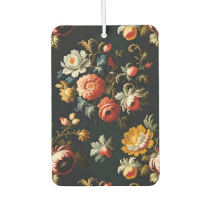 Désodorisant Pour Voiture Fleurs baroques ornées sur fond noir