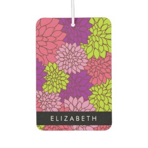 Désodorisant Pour Voiture Fleurs Dahlia, Fleurs Colorées, Votre Nom