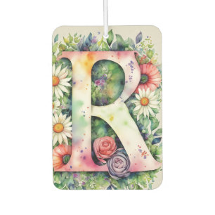 Désodorisant Pour Voiture Fleurs d'aquarelle colorées Monogramme personnalis