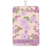 Désodorisant Pour Voiture Fleurs Violettes, Motif De Fleurs, Votre Nom (Dos)