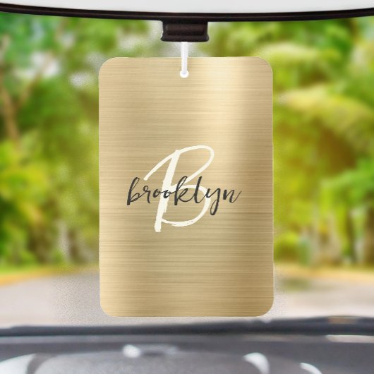 Désodorisant Pour Voiture Glam Gold Brushed Metal Black White Monogram 