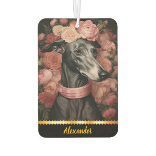 Désodorisant Pour Voiture Graceful greyhound entouré de roses florissants