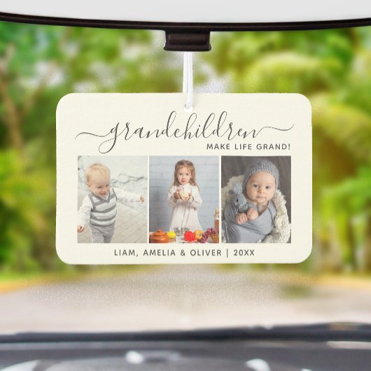 Désodorisant Pour Voiture Grandchildren Make Life Grand 3 Photo Gray Script