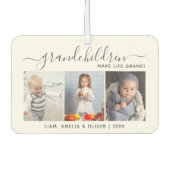 Désodorisant Pour Voiture Grandchildren Make Life Grand 3 Photo Gray Script (Devant)