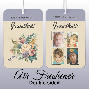 Désodorisant Pour Voiture Grandkids 4 coeurs photo fleuris violet