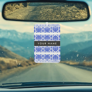 Désodorisant Pour Voiture Grec Fret Arabesque Bleu, Votre Nom, Personnaliser