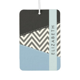 Désodorisant Pour Voiture Grey Zigzag, Grey Chevron, Bleu, Votre Nom
