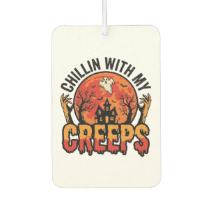 Désodorisant Pour Voiture Halloween Chillin avec mes Creeps Vintage T-Shirt