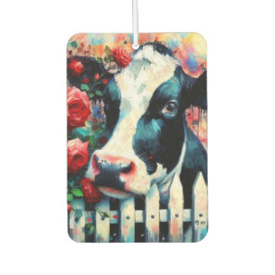 Désodorisant Pour Voiture Holstein Picket de vache clôture Roses rouges Noir