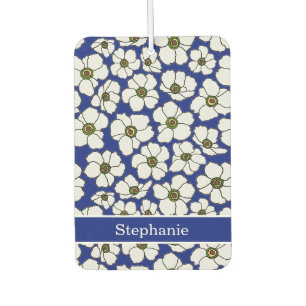Désodorisant Pour Voiture Impression florale moderne sur fond bleu avec pers