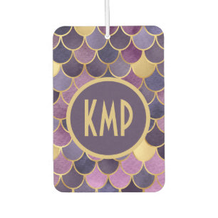 Désodorisant Pour Voiture Initiales Monogramme Écailles de Sirène Violet Or