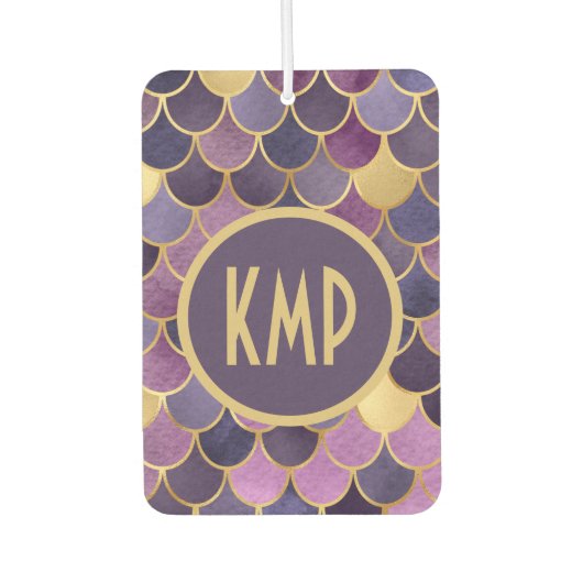 Désodorisant Pour Voiture Initiales Monogramme Écailles de Sirène Violet Or (Devant)