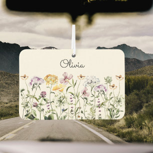 Désodorisant Pour Voiture Jardin de fleurs sauvages colorées monogrammées